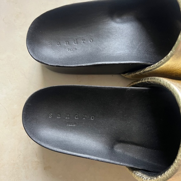 Sandro Metallic Gold Platform Slides - Picture 3 of 6